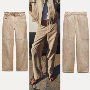 Zara NWT cream beige faux suede straight leg pants